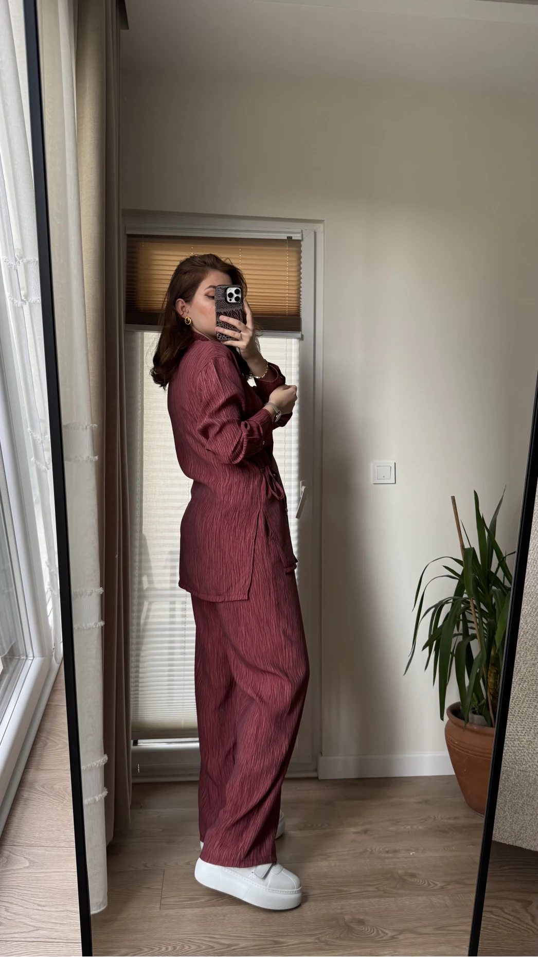 Baskılı Gömlek Pantolon Takım Bordo (KOD: 51101)