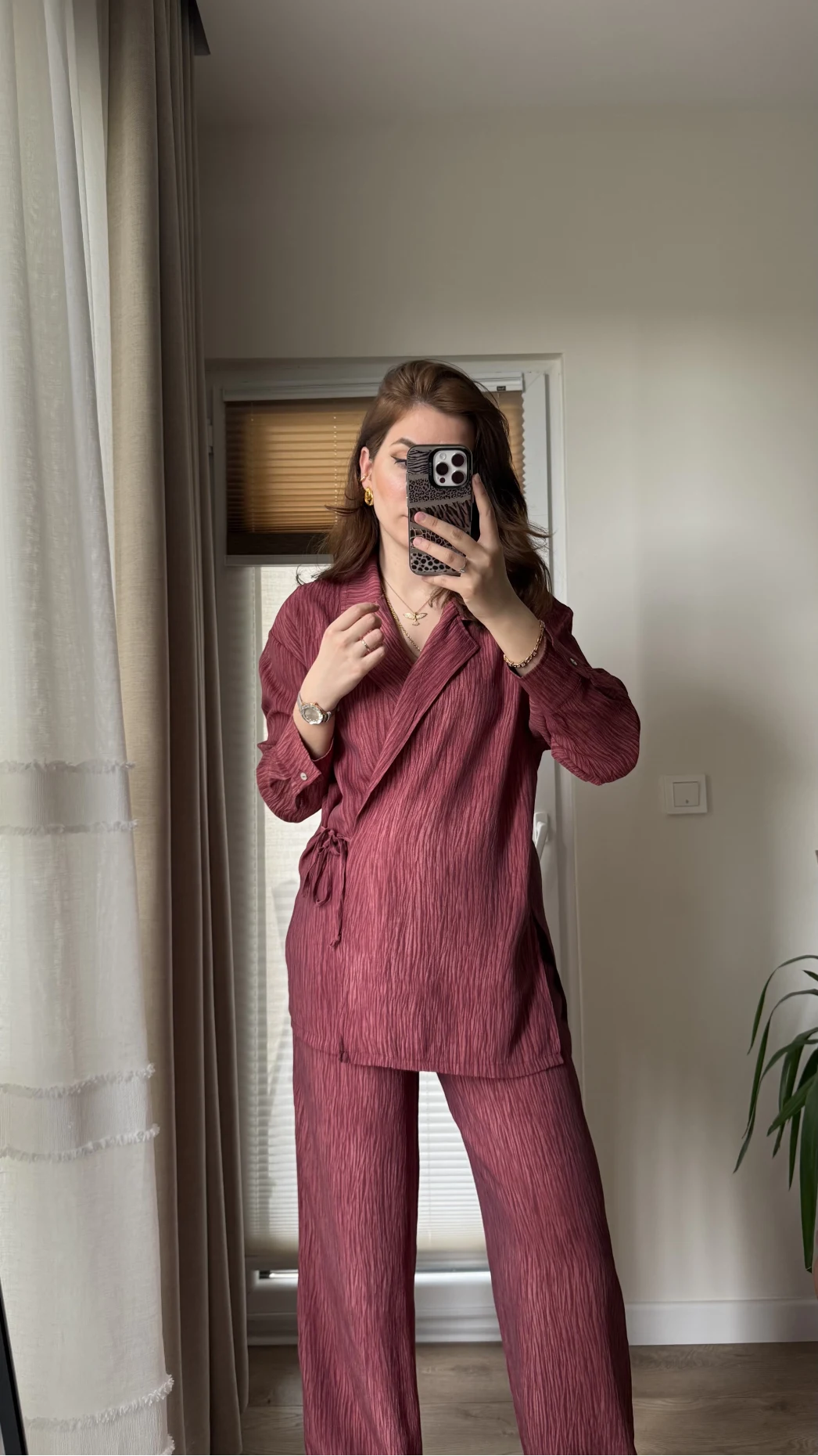 Baskılı Gömlek Pantolon Takım Bordo (KOD: 51101)