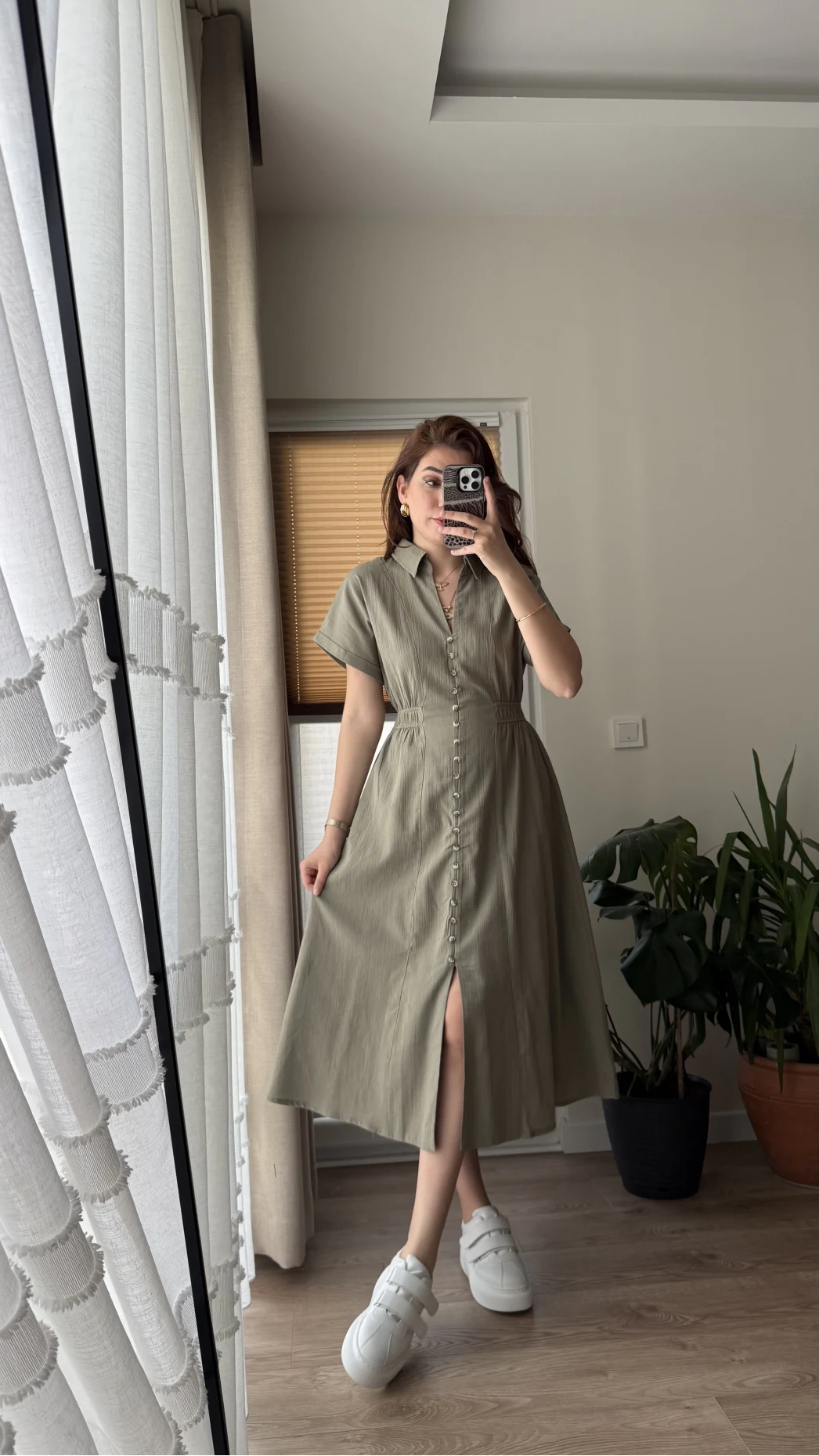 Beat Haki Düğmeli Elbise