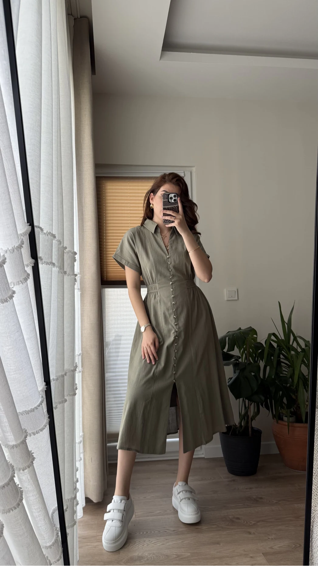 Beat Haki Düğmeli Elbise