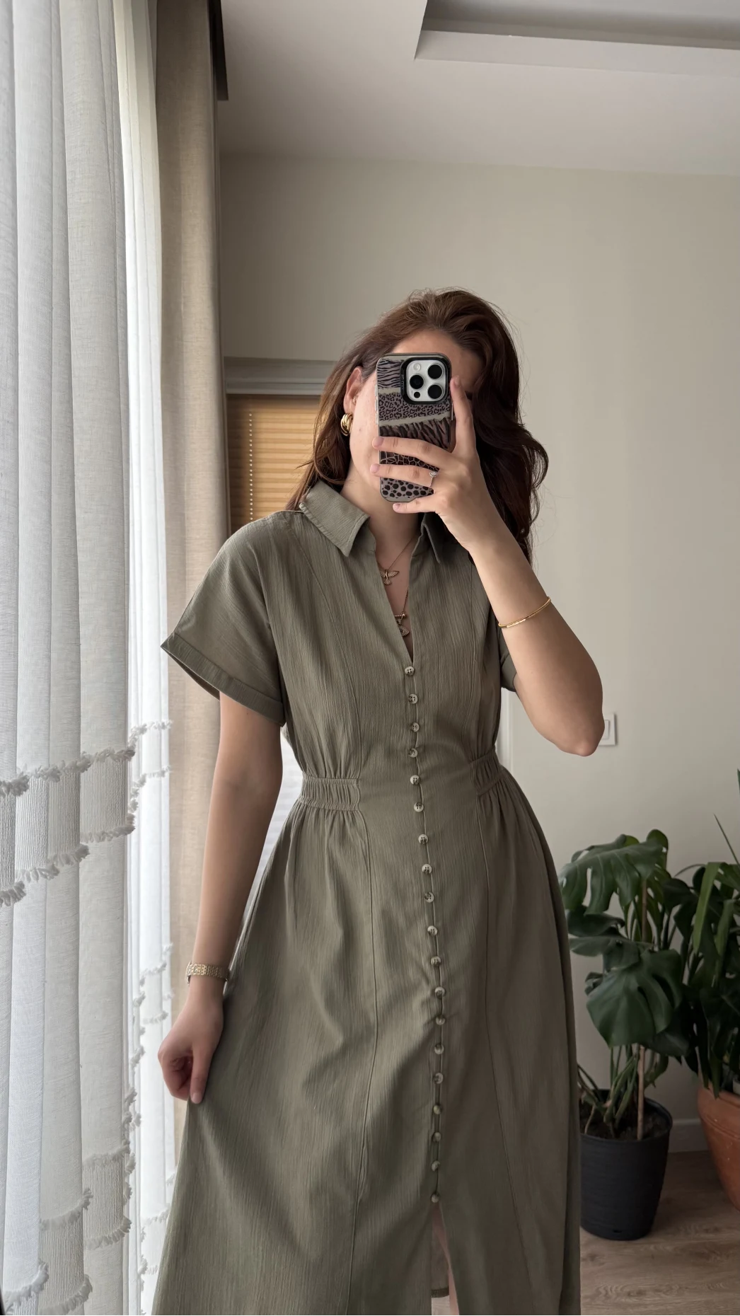 Beat Haki Düğmeli Elbise