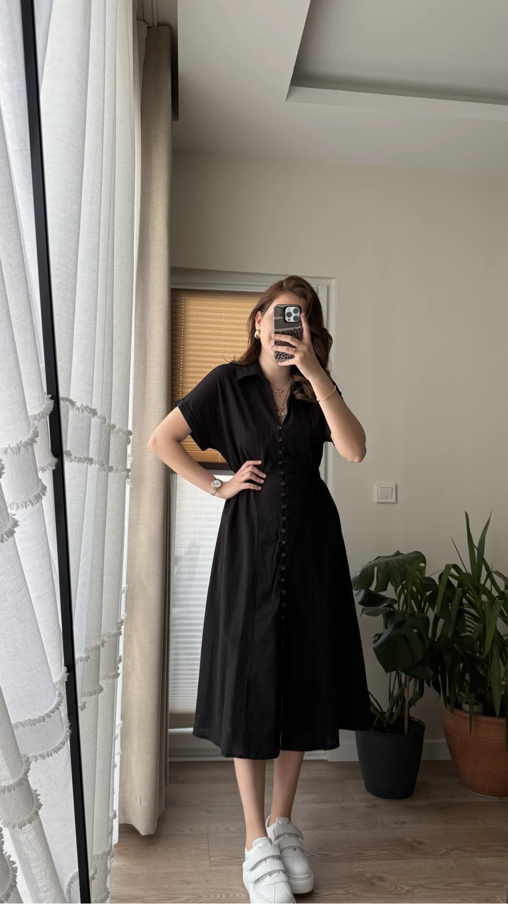 Beat Siyah Düğmeli Elbise