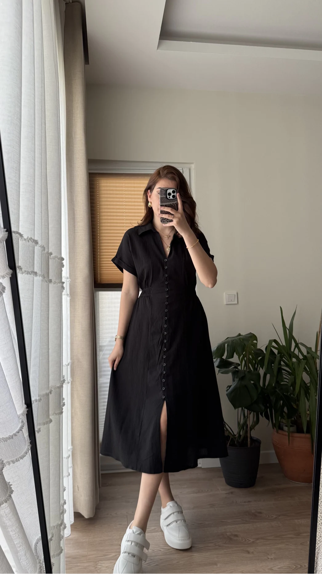 Beat Siyah Düğmeli Elbise