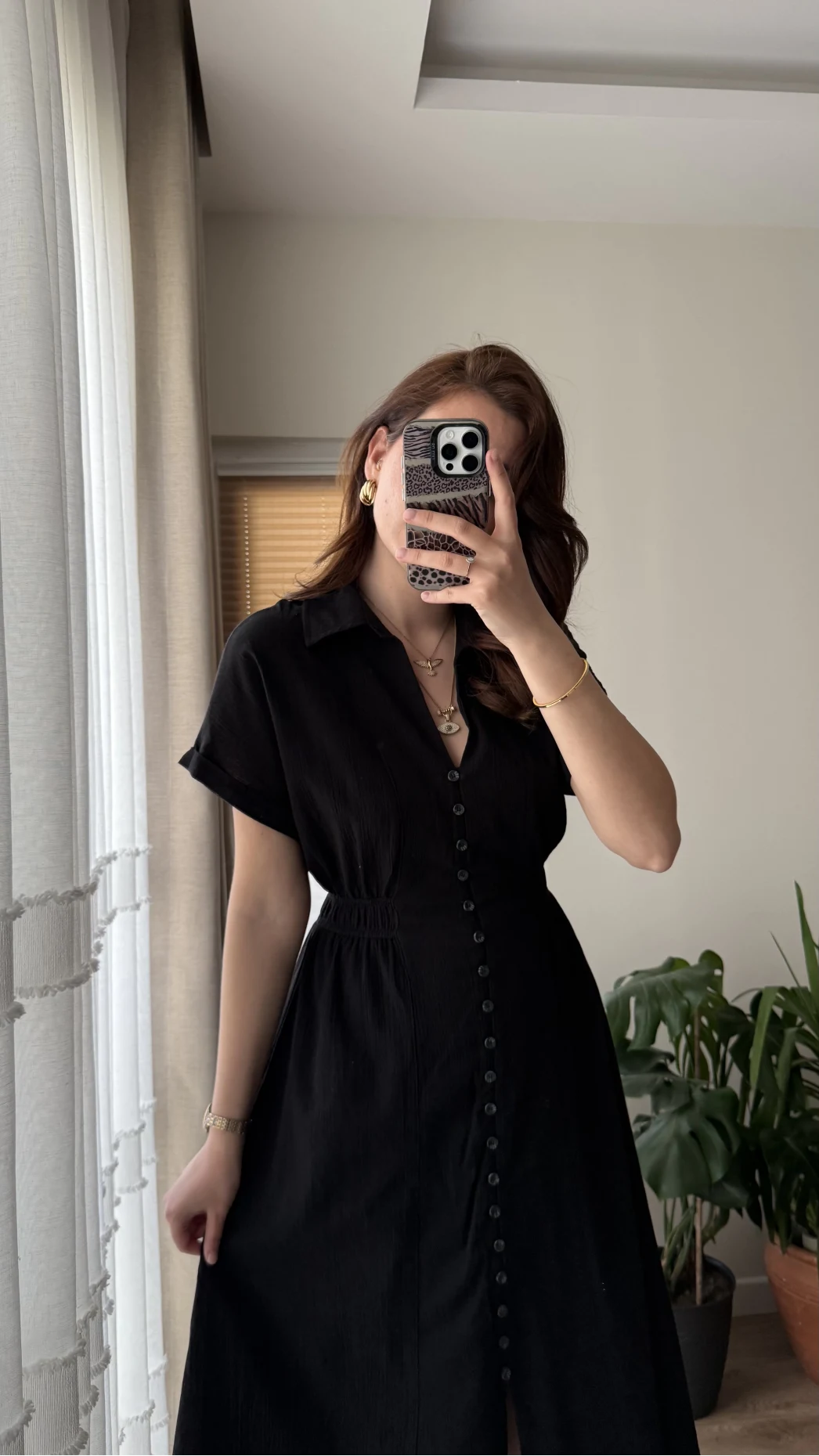 Beat Siyah Düğmeli Elbise