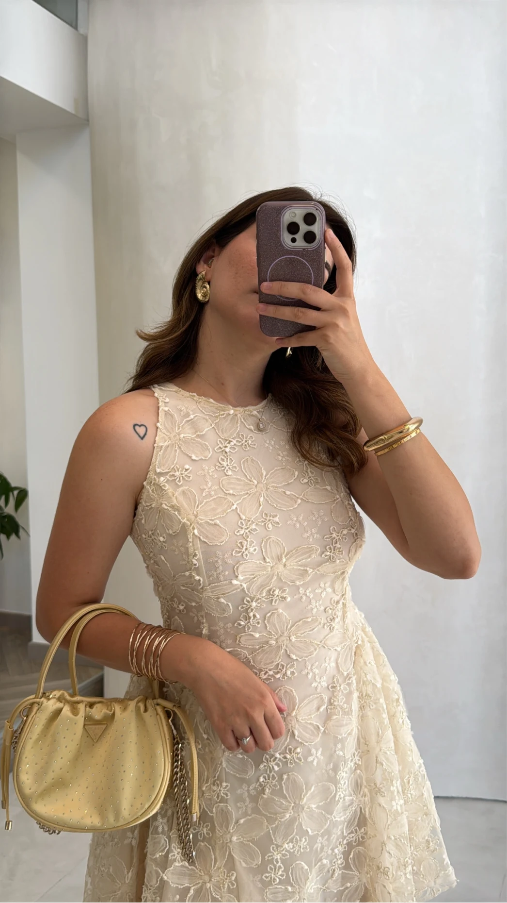 Beautiful Çiçek Dokulu Mini Elbise - Ekru - Kod: 00883