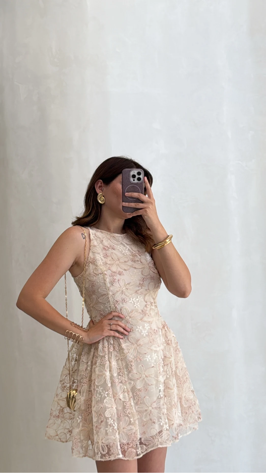 Beautiful Çiçek Dokulu Mini Elbise - Pembe - Kod: 00883