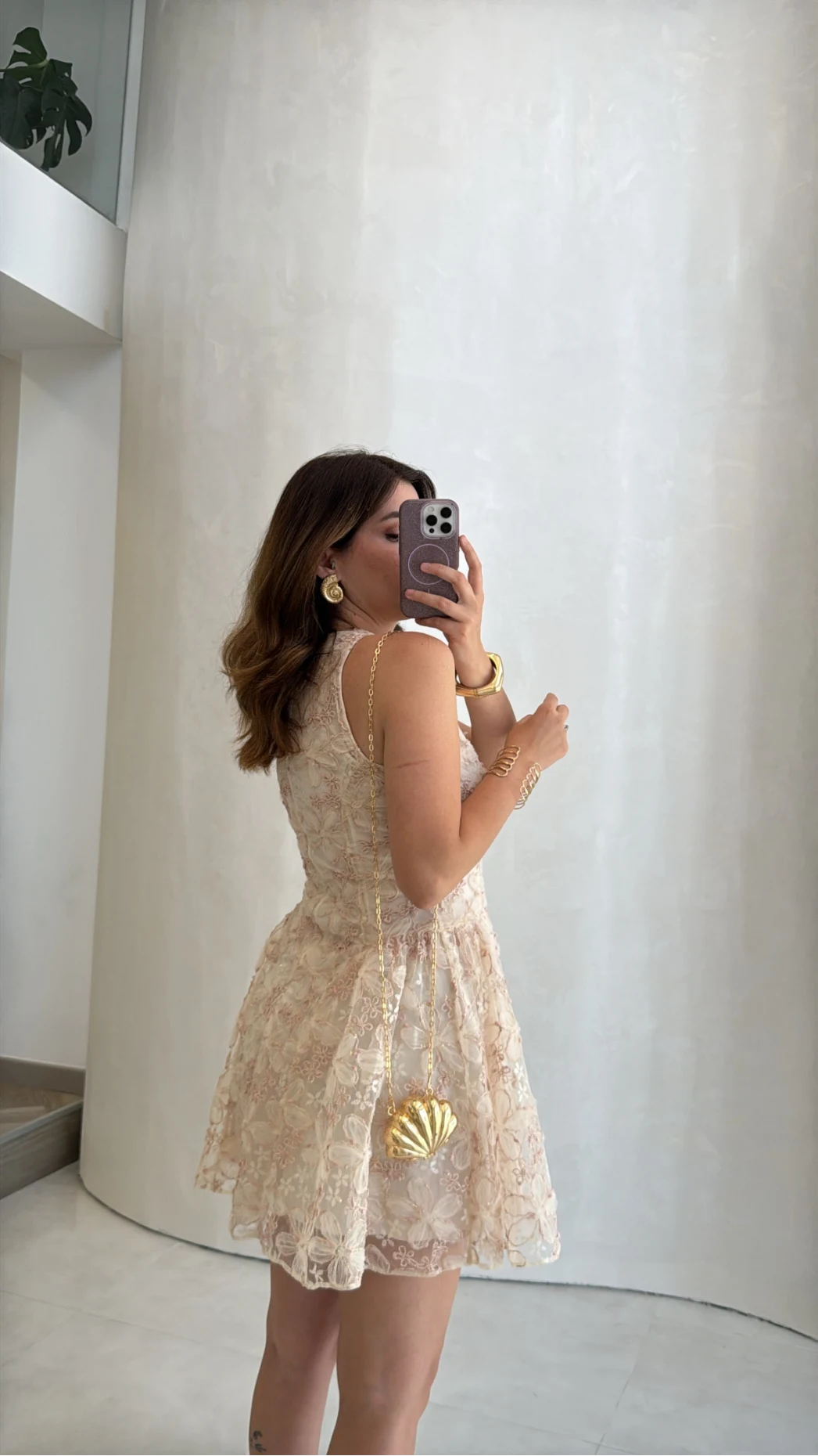 Beautiful Çiçek Dokulu Mini Elbise - Pembe - Kod: 00883