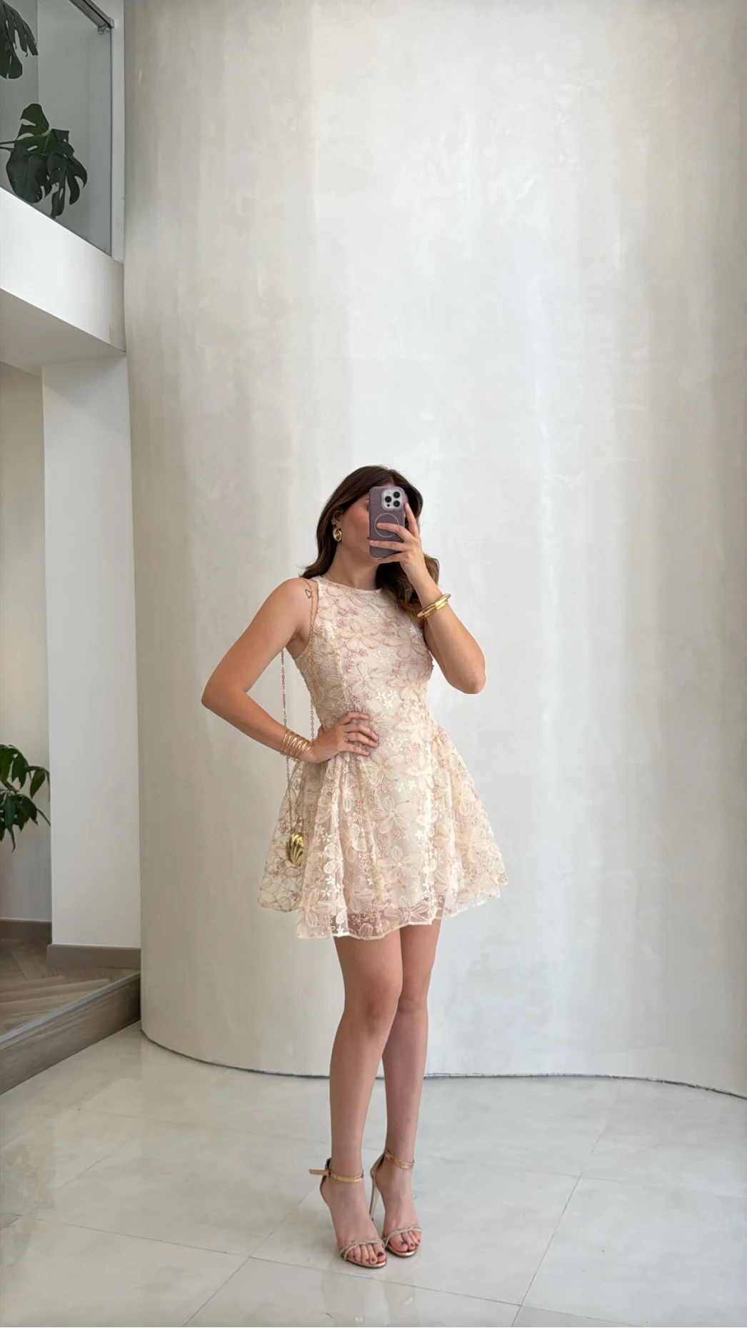 Beautiful Çiçek Dokulu Mini Elbise - Pembe - Kod: 00883