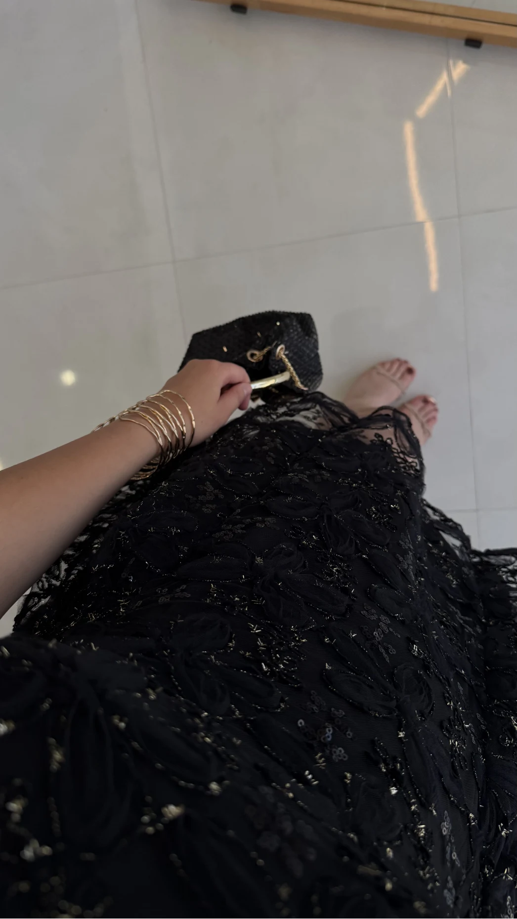 Beautiful Çiçek Dokulu Mini Elbise - Siyah - Kod: 00883