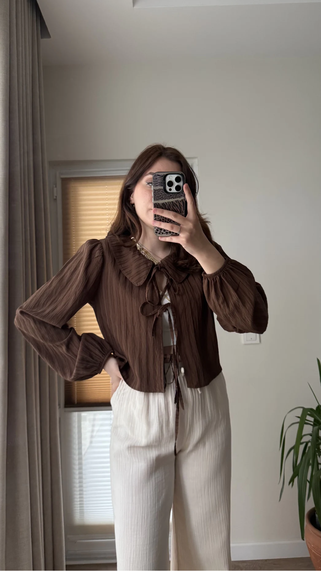 Bebe Yaka Çizgili Gömlek - Kahve - 2082