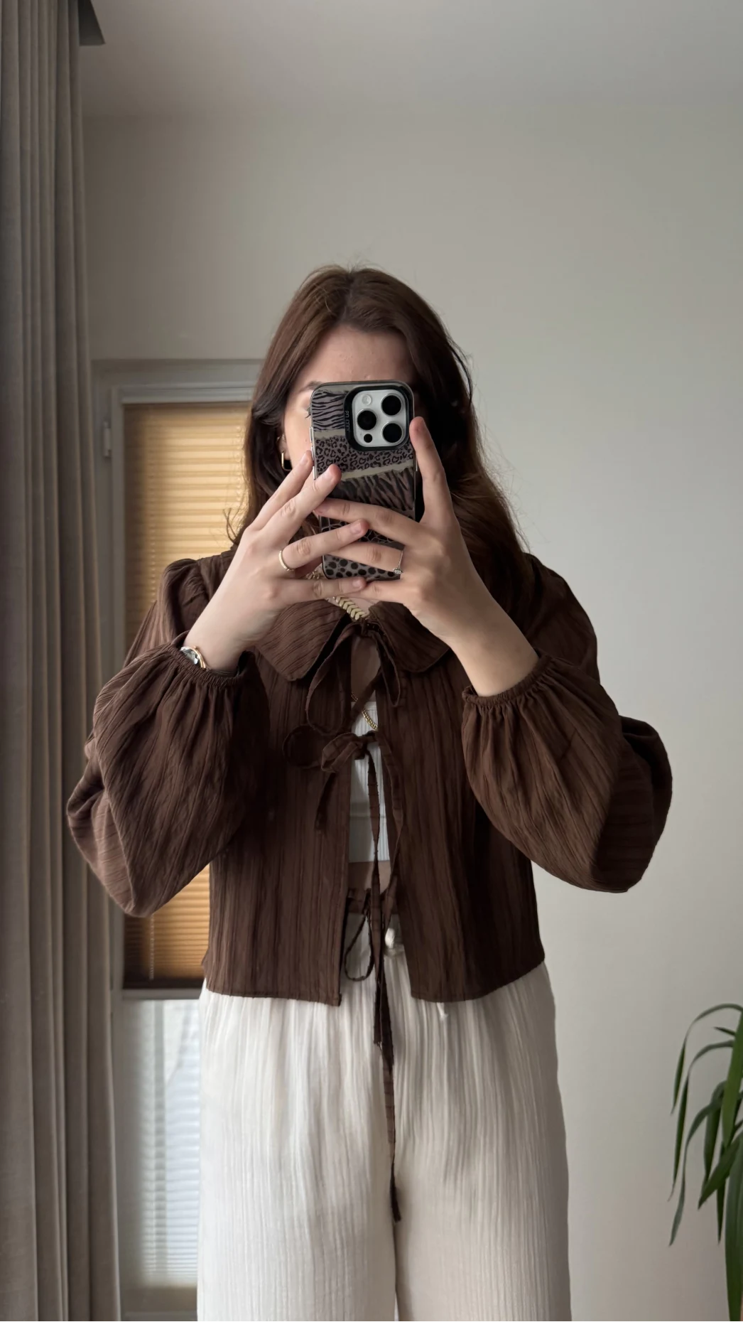 Bebe Yaka Çizgili Gömlek - Kahve - 2082