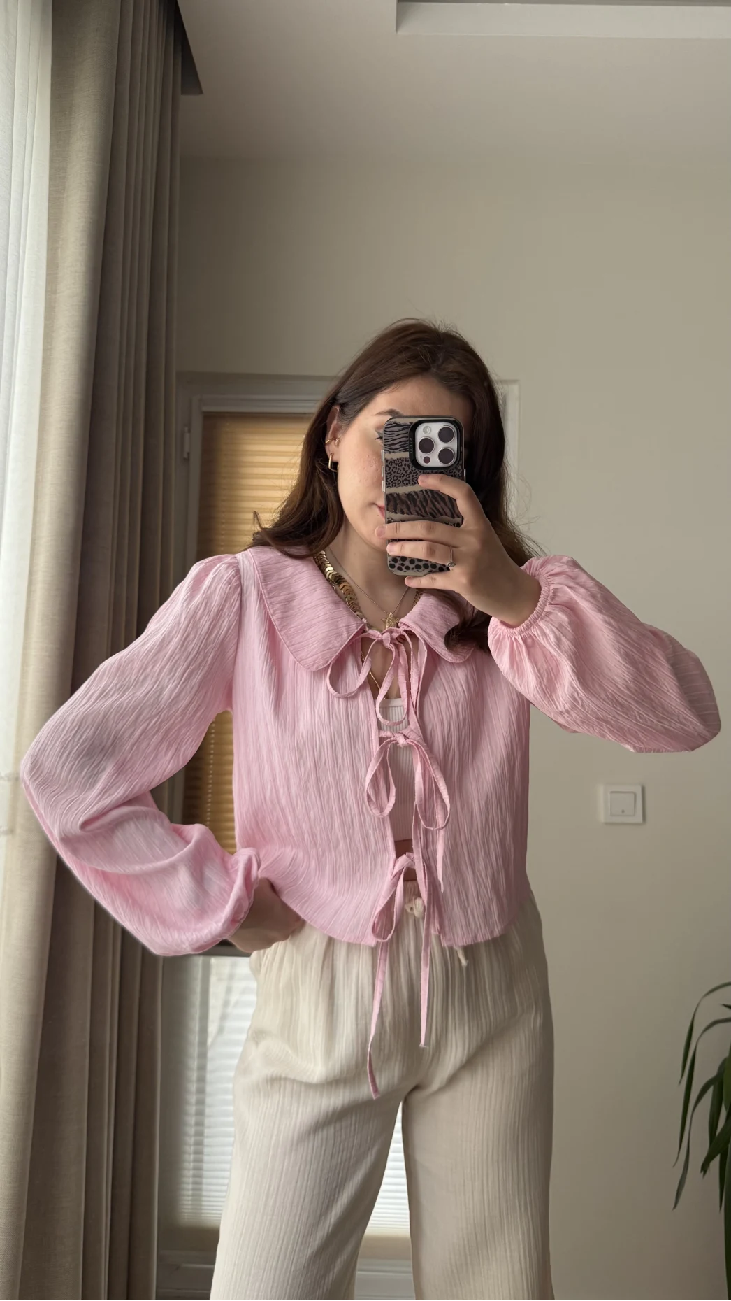 Bebe Yaka Çizgili Gömlek - Pembe - 2082