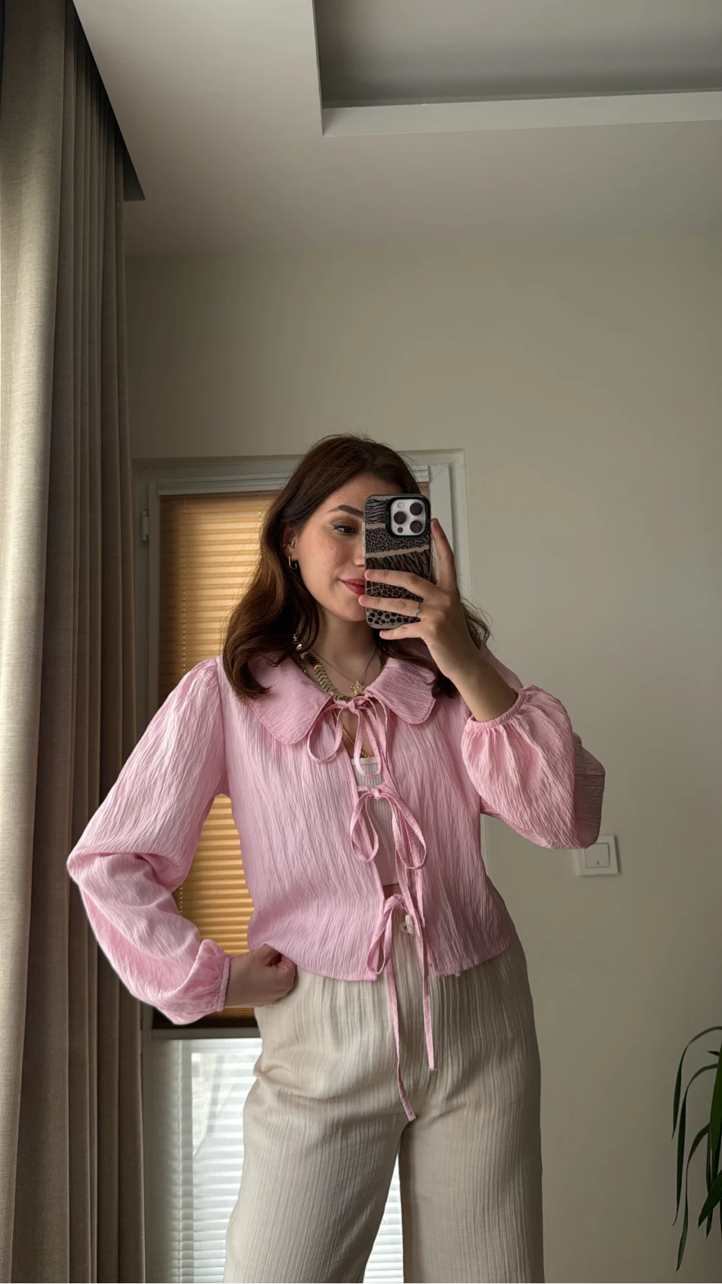 Bebe Yaka Çizgili Gömlek - Pembe - 2082