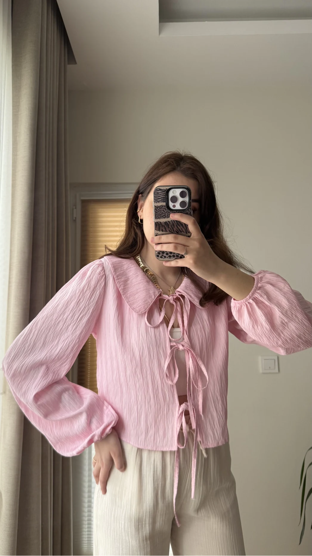 Bebe Yaka Çizgili Gömlek - Pembe - 2082