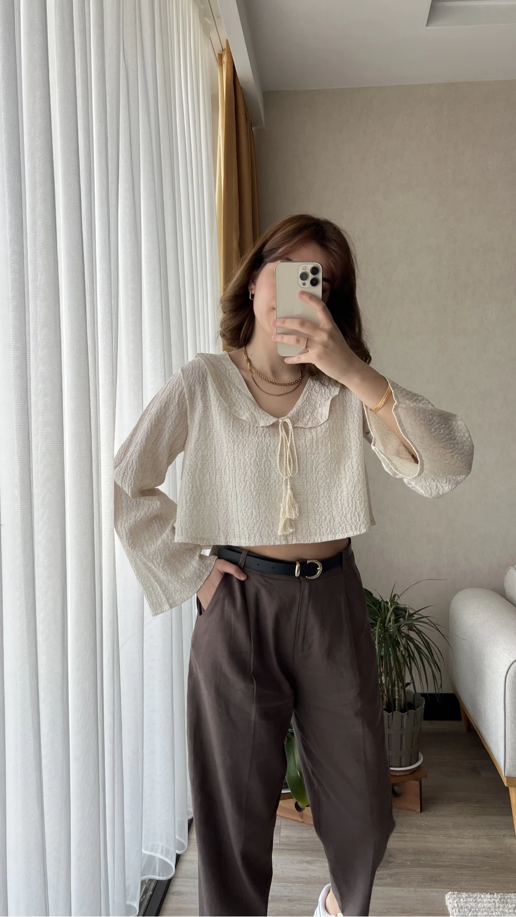 Bebe Yaka Gofre Krem Bluz