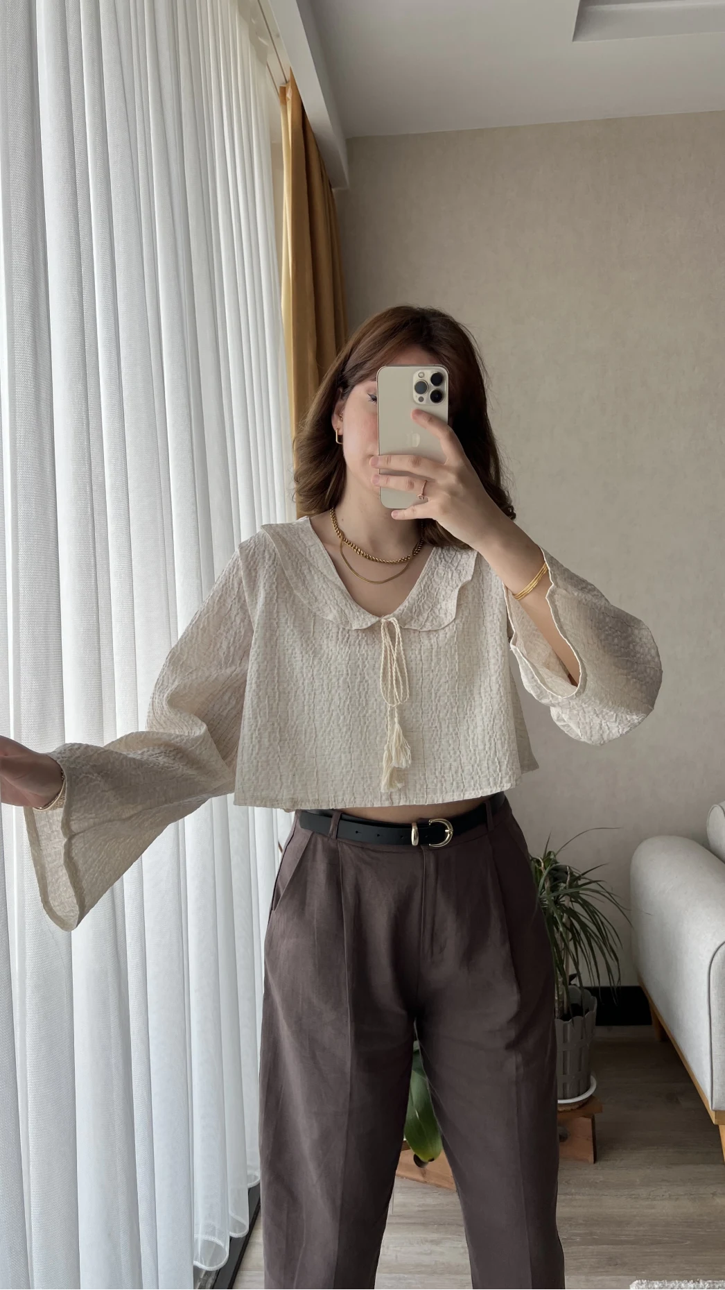 Bebe Yaka Gofre Krem Bluz