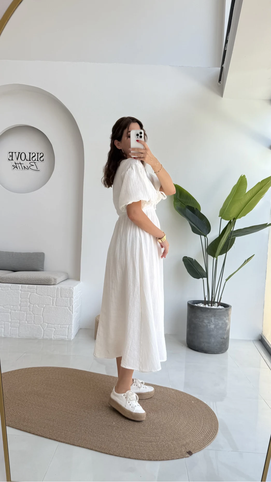 Becca Müslin Kumaş Elbise Beyaz