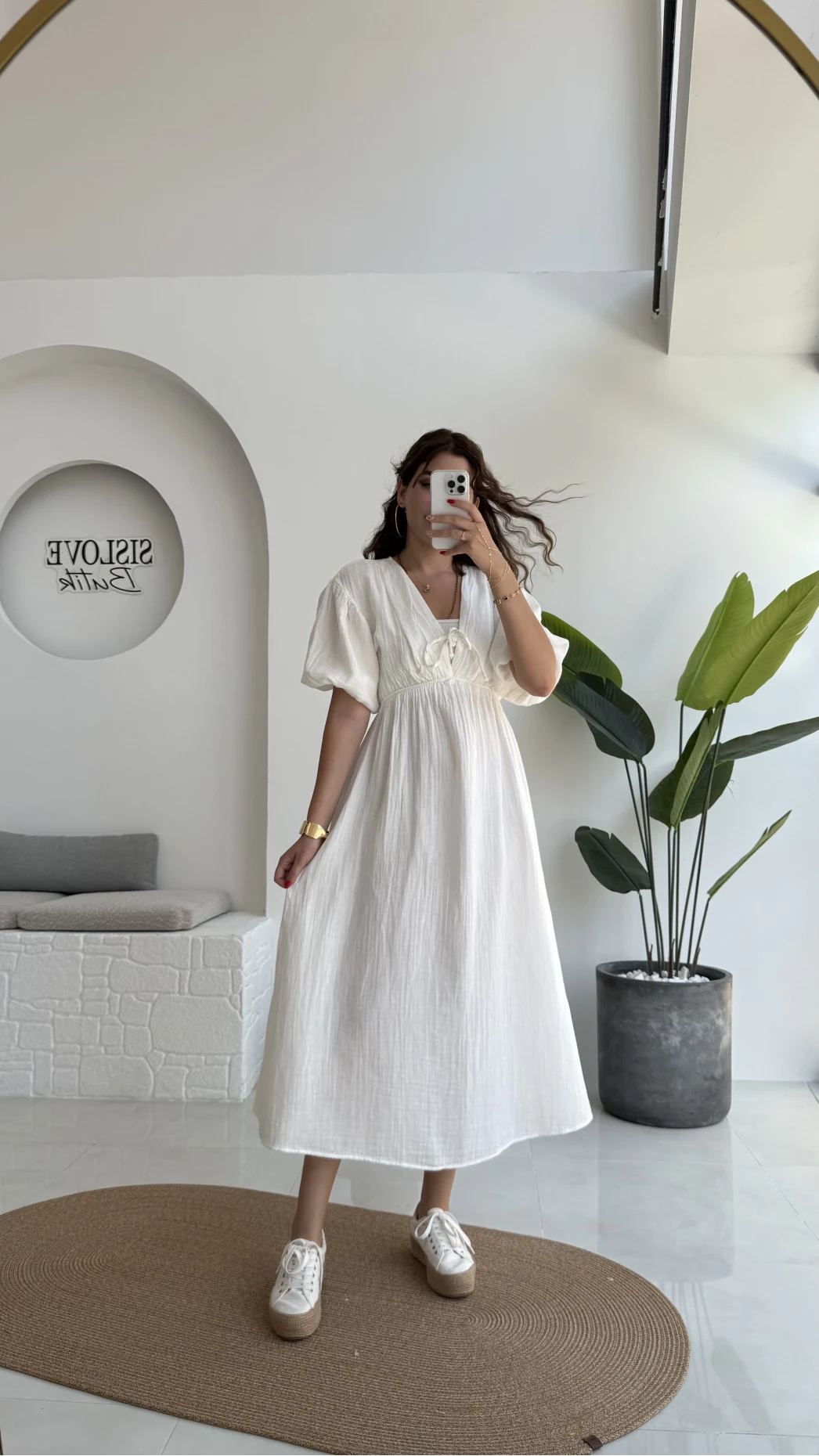 Becca Müslin Kumaş Elbise Beyaz