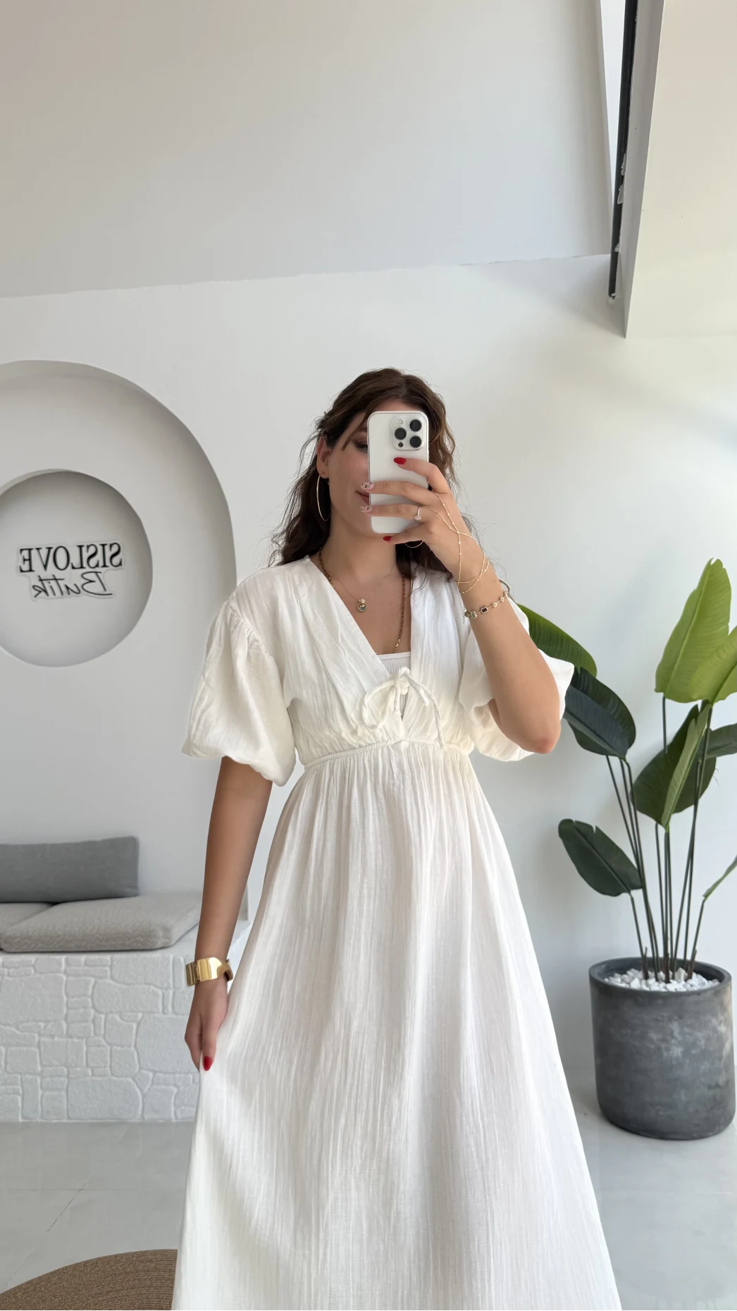 Becca Müslin Kumaş Elbise Beyaz