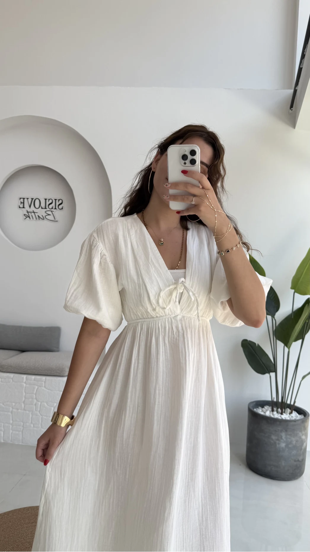 Becca Müslin Kumaş Elbise Beyaz