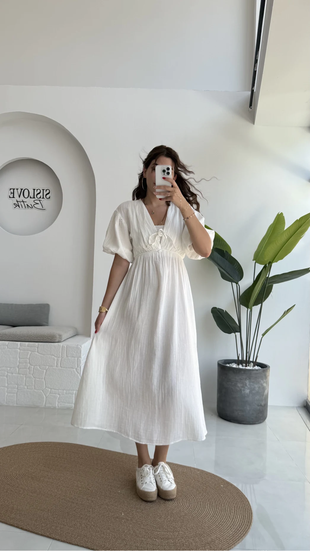 Becca Müslin Kumaş Elbise Beyaz