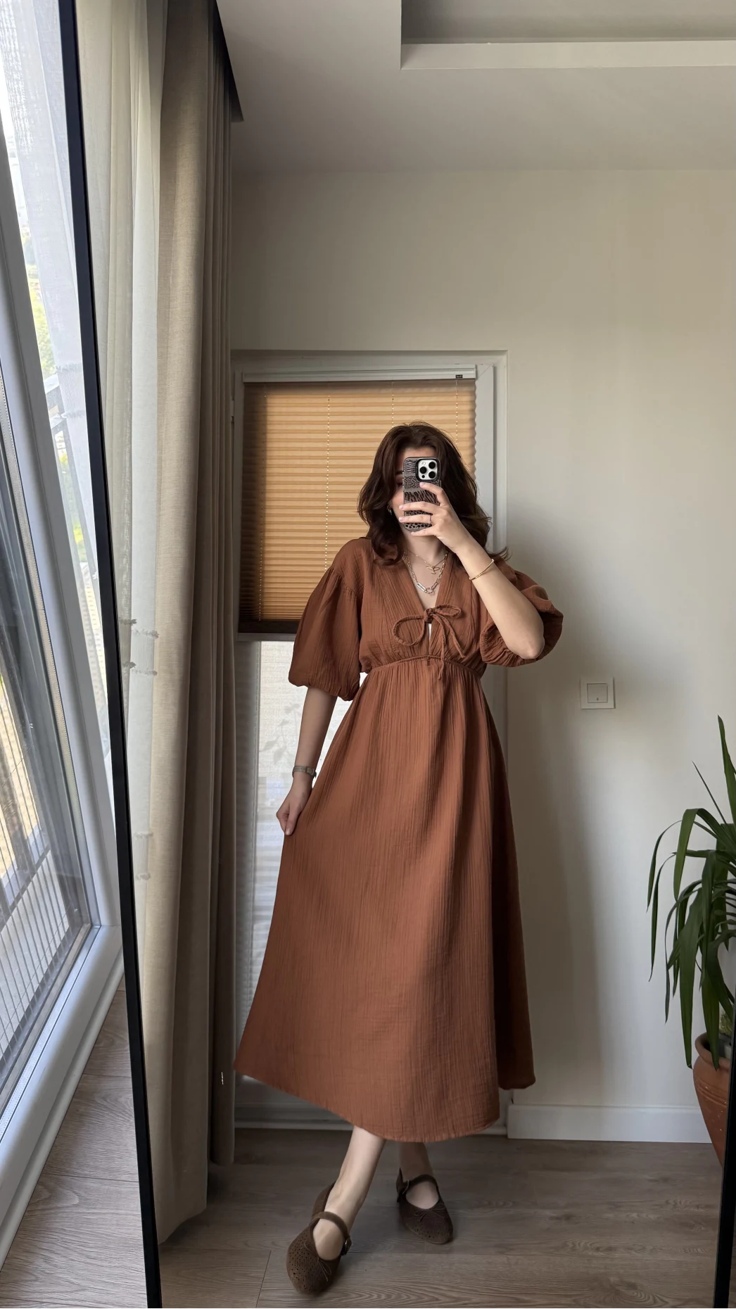 Becca Müslin Kumaş Elbise Kiremit