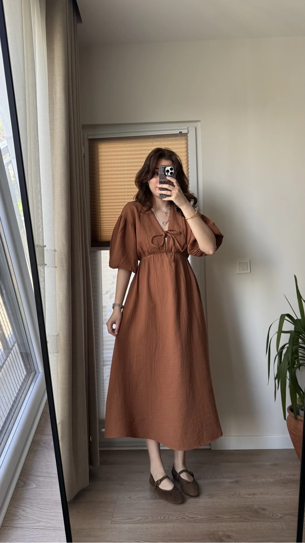 Becca Müslin Kumaş Elbise Kiremit