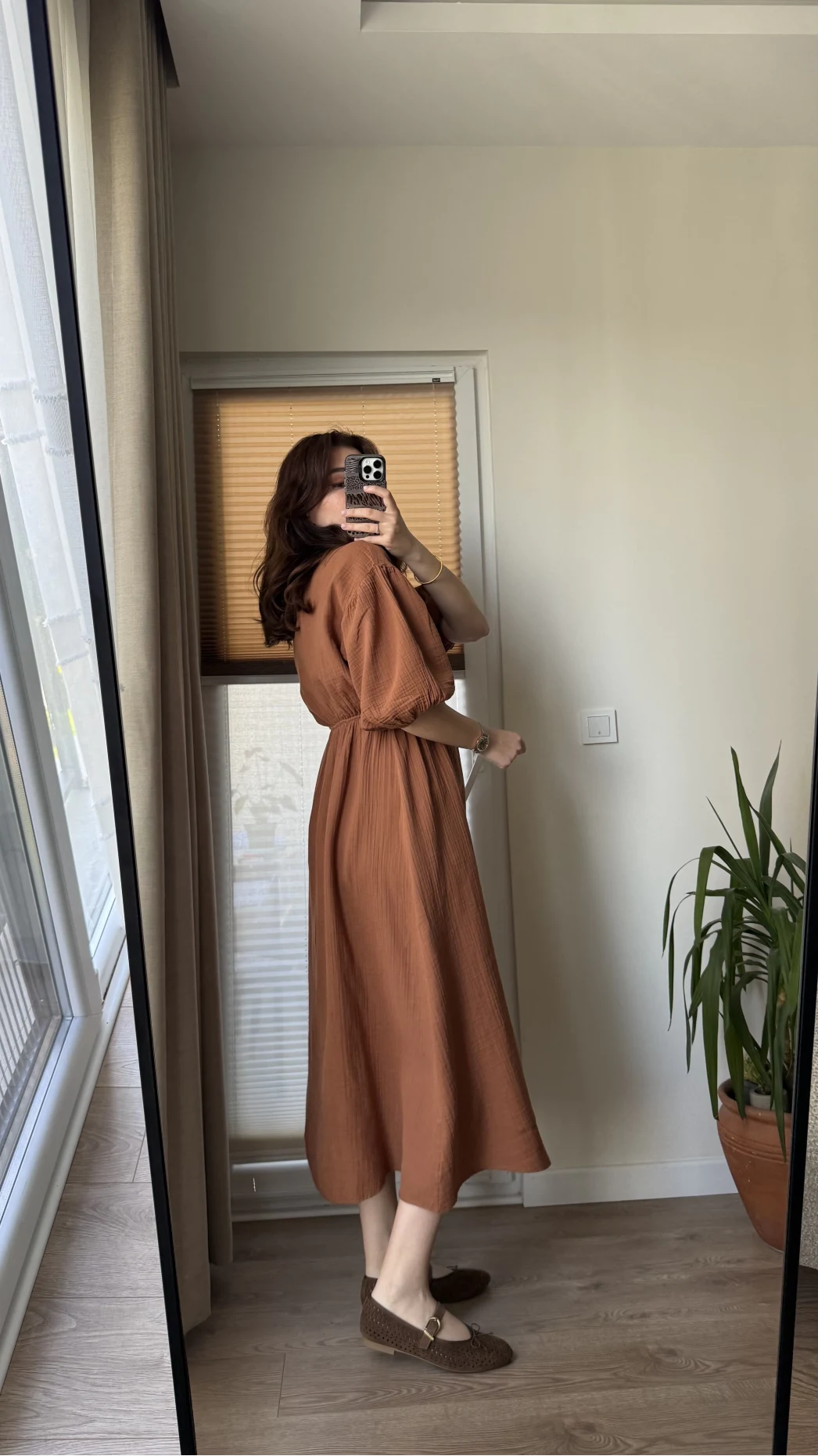 Becca Müslin Kumaş Elbise Kiremit