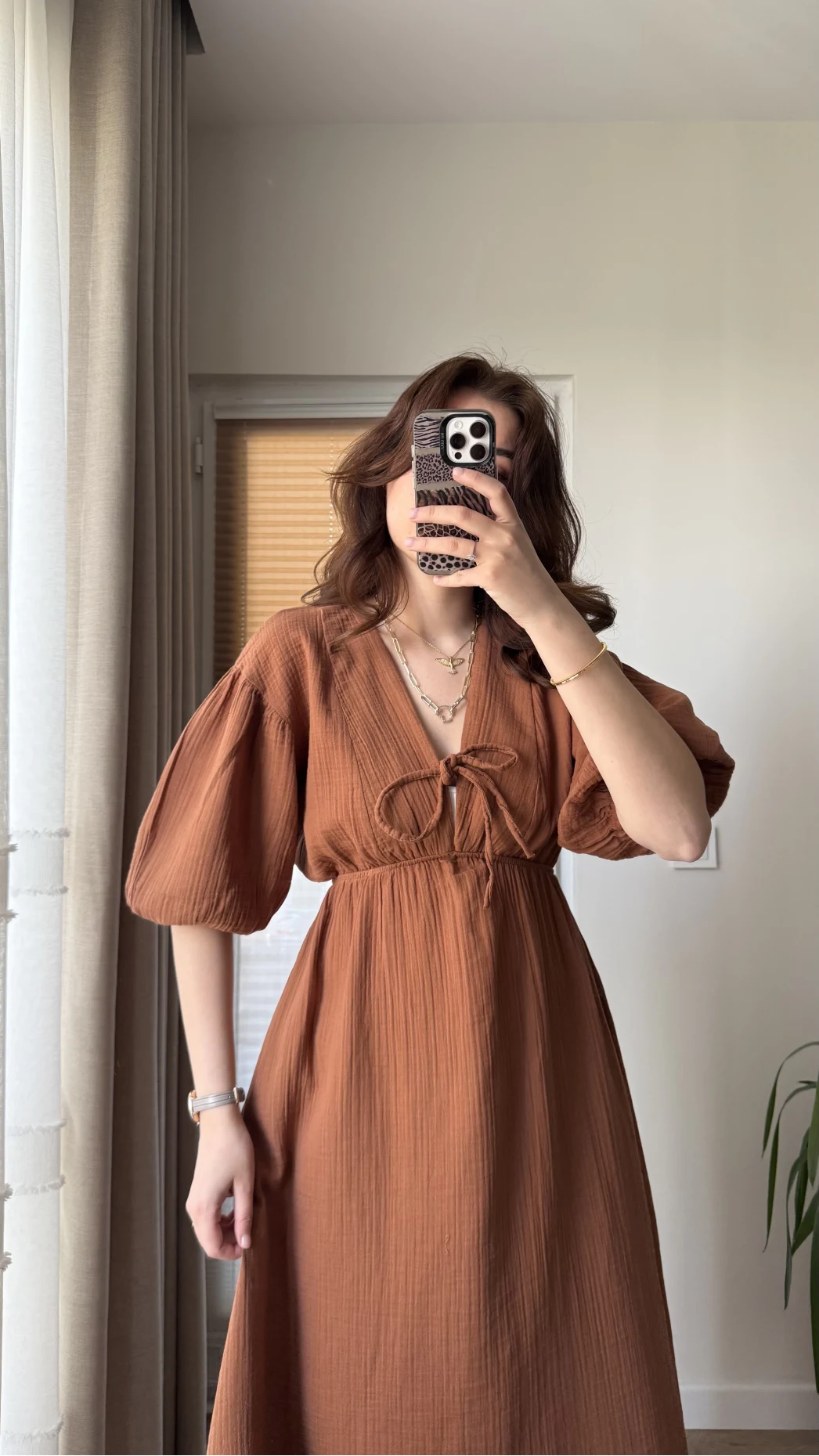 Becca Müslin Kumaş Elbise Kiremit