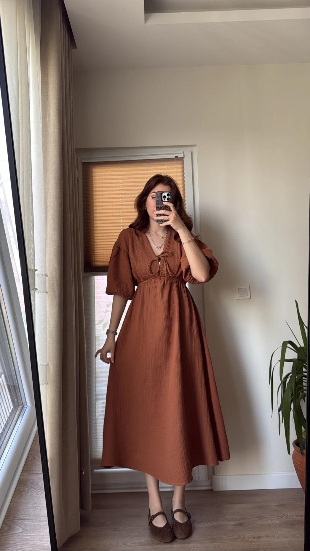 Becca Müslin Kumaş Elbise Kiremit