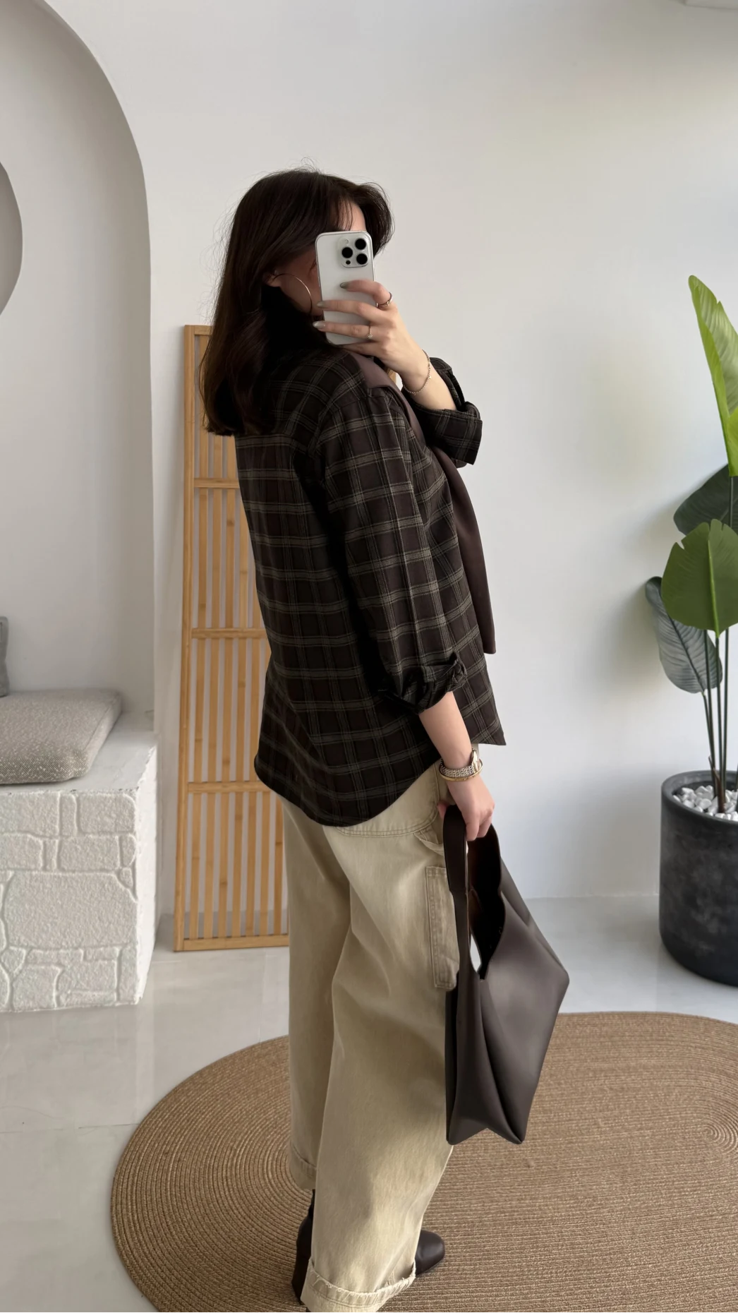 Bej Yüksek Bel Baggy Denim Pantolon