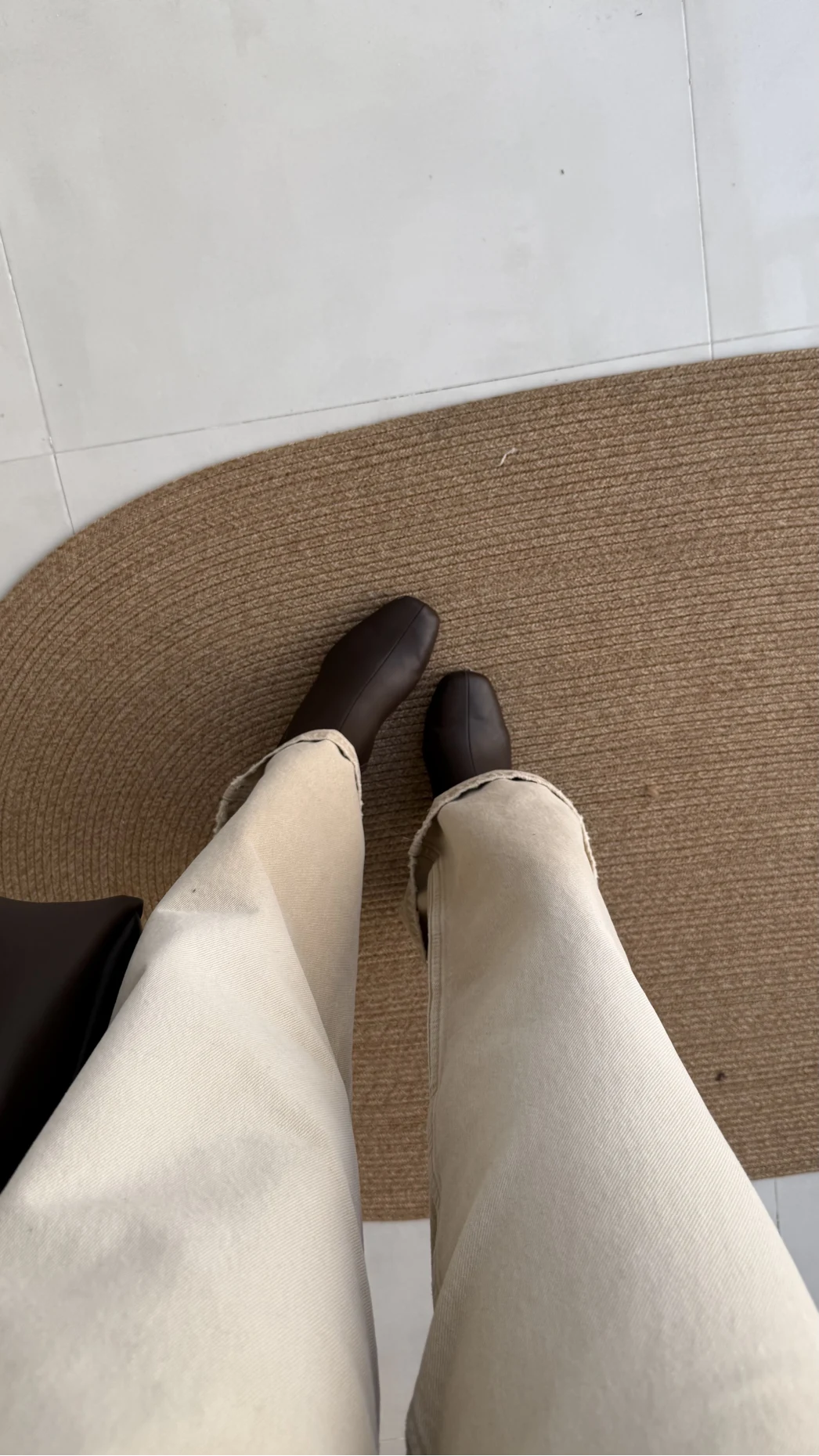 Bej Yüksek Bel Baggy Denim Pantolon