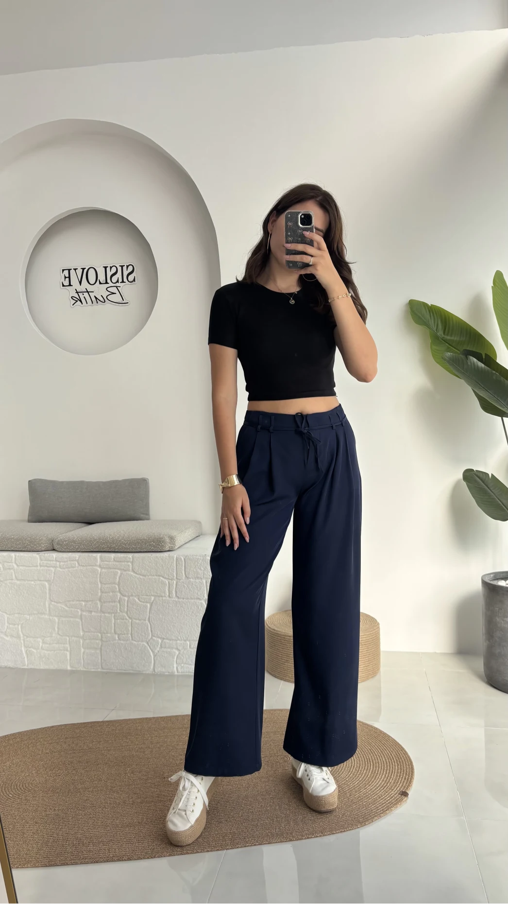 Beli İpli Pantolon - Lacivert - 4019