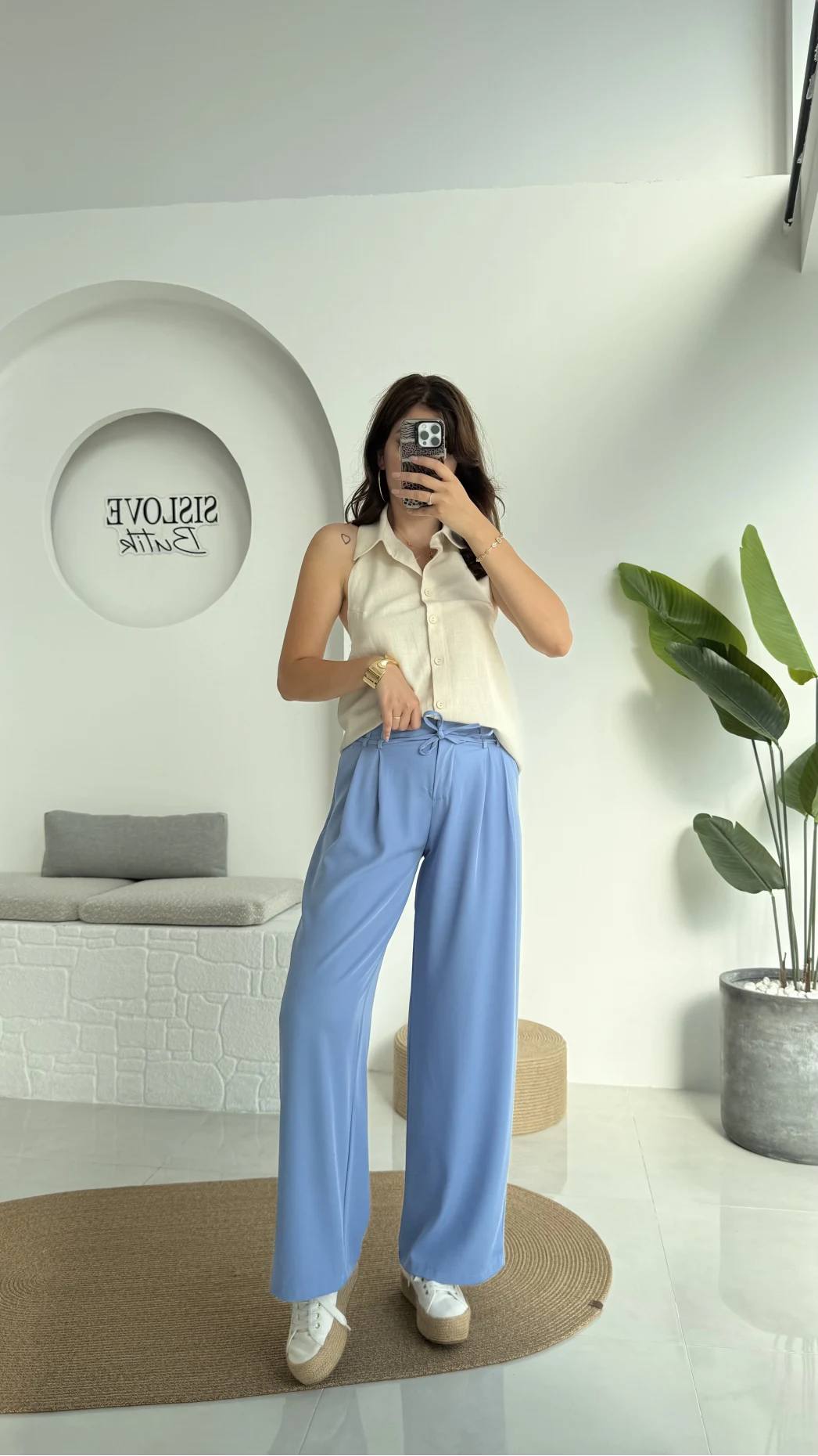 Beli İpli Pantolon - Mavi - 4019