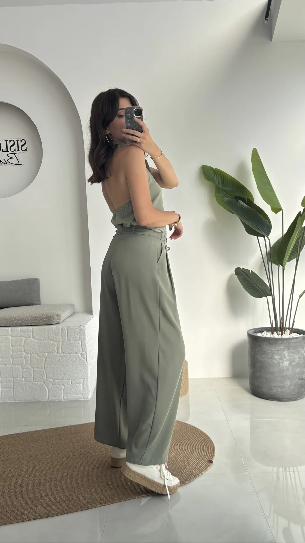 Beli İpli Pantolon - Yeşil - 4019