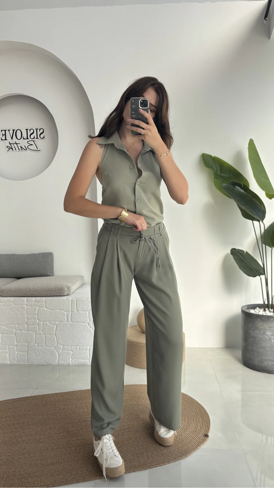 Beli İpli Pantolon - Yeşil - 4019