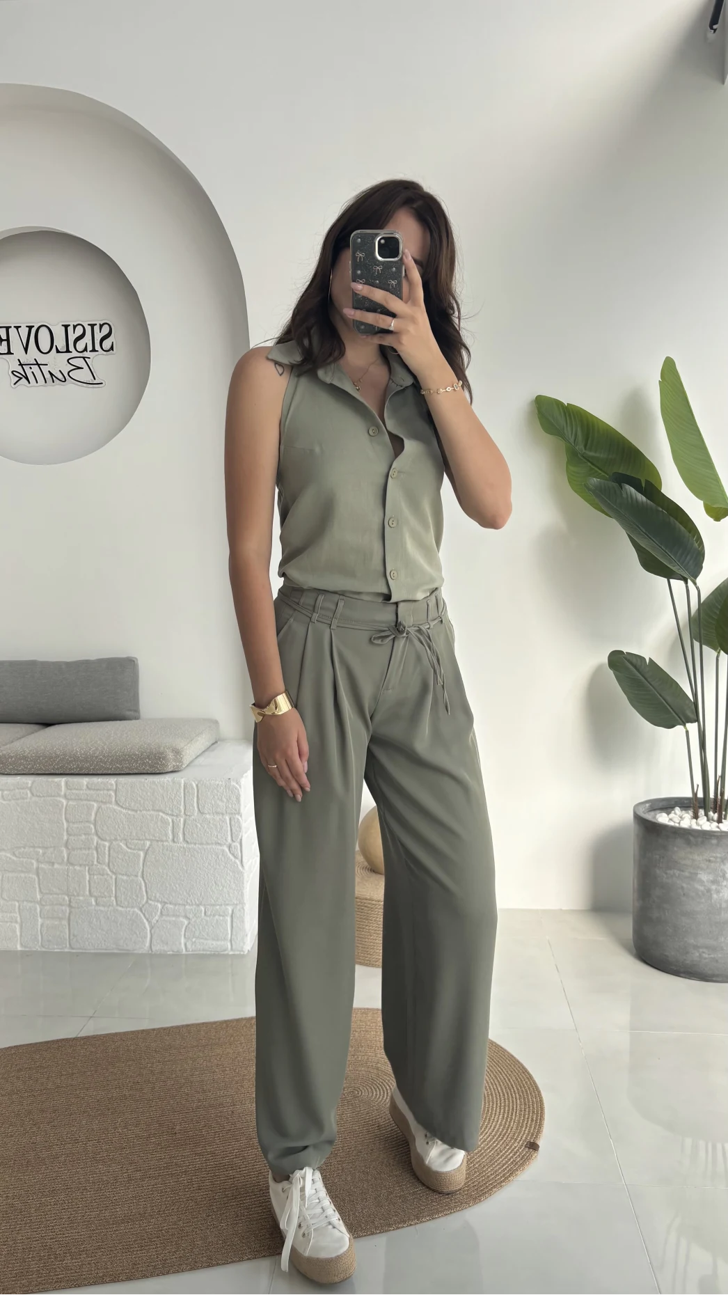 Beli İpli Pantolon - Yeşil - 4019