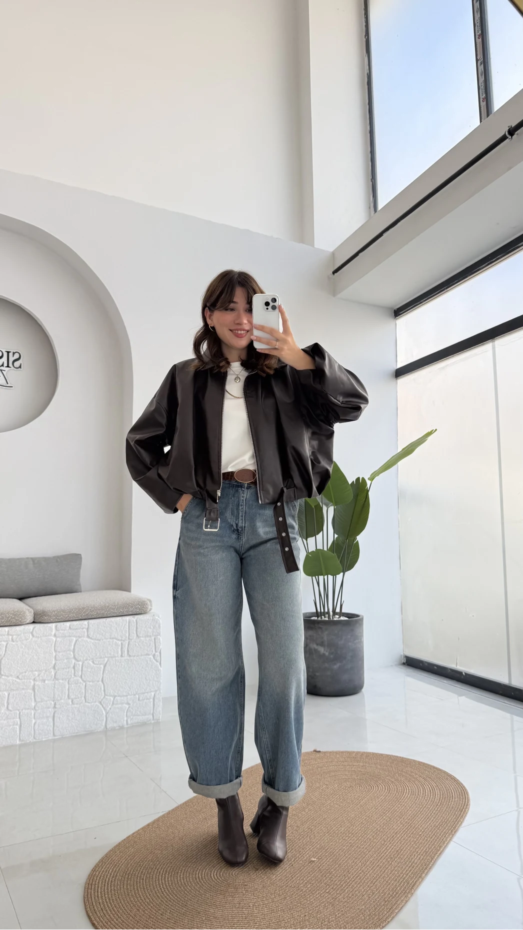 Beli Kemerli Deri Ceket - Kahve - Kod: 3137