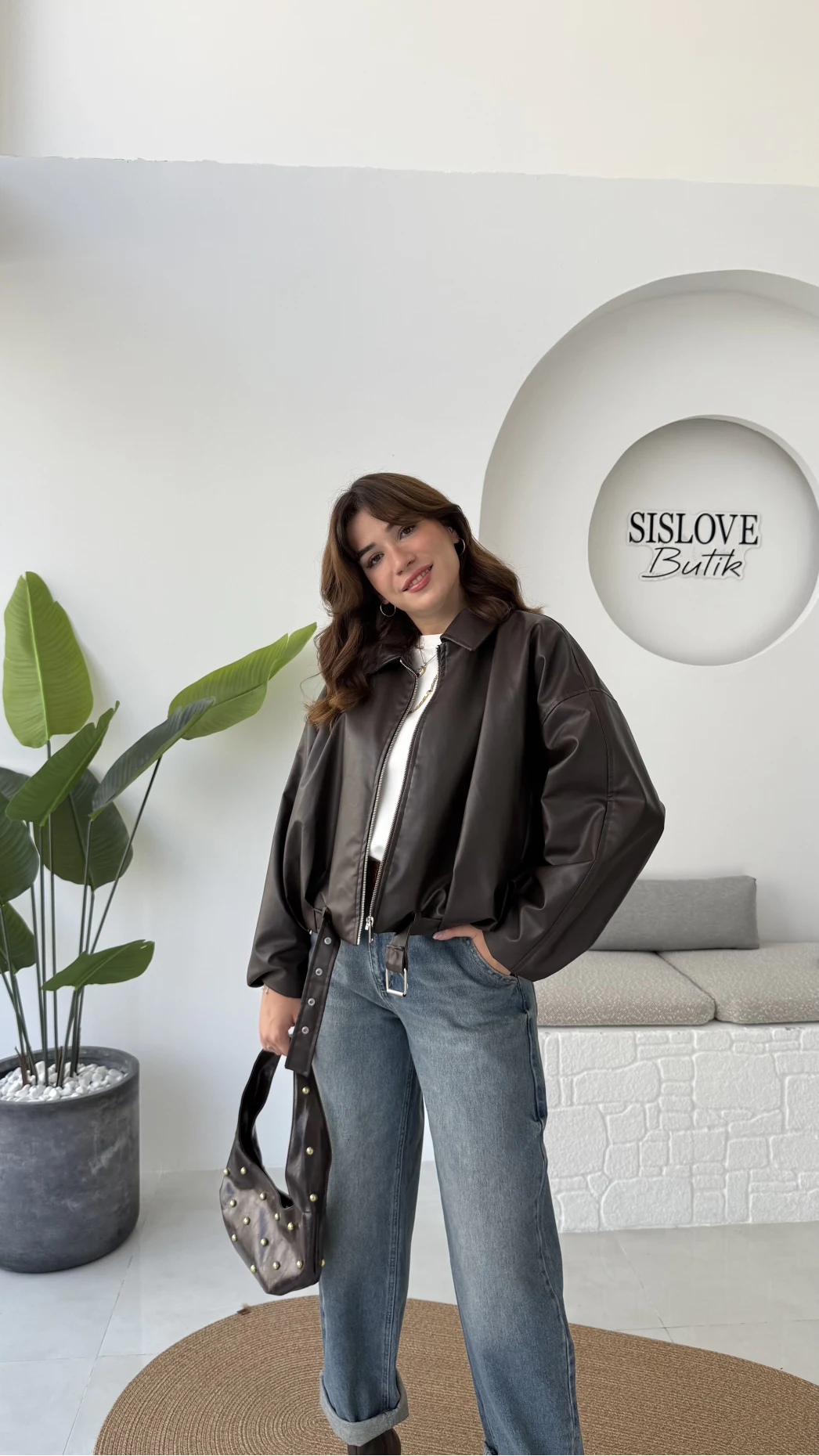 Beli Kemerli Deri Ceket - Kahve - Kod: 3137