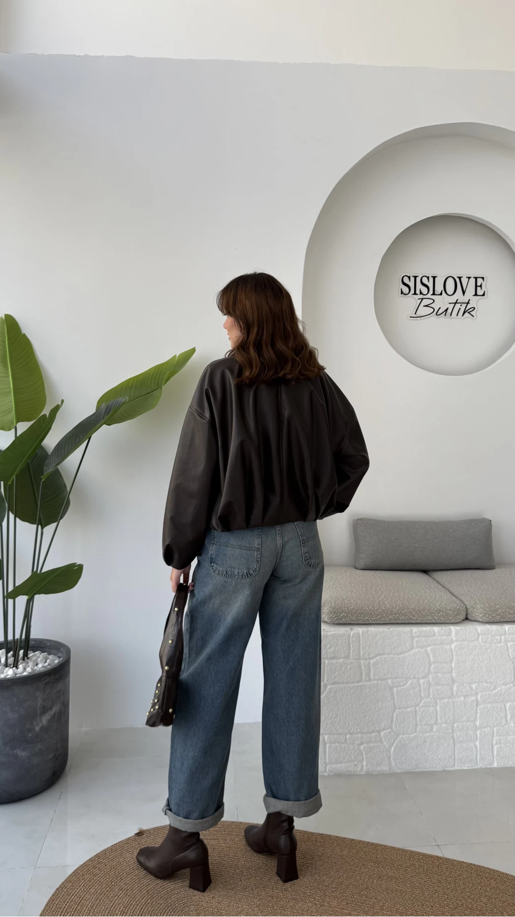 Beli Kemerli Deri Ceket - Kahve - Kod: 3137