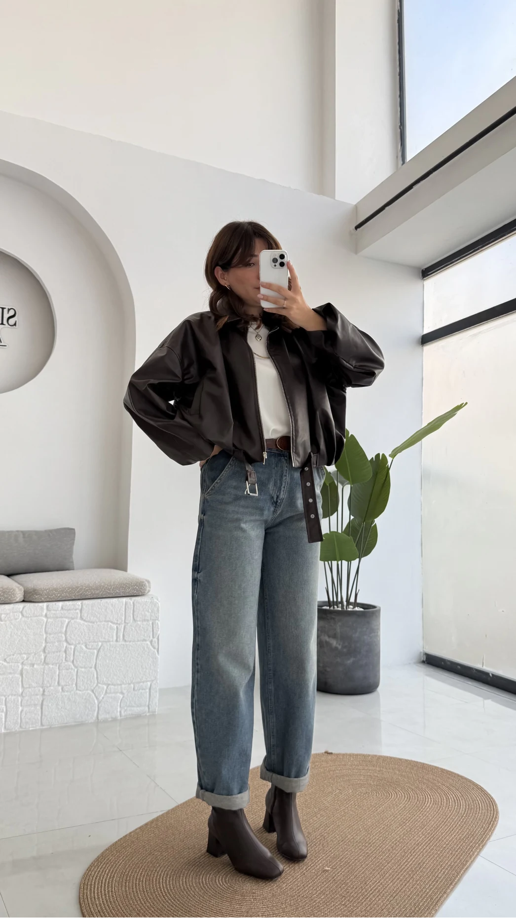 Beli Kemerli Deri Ceket - Kahve - Kod: 3137