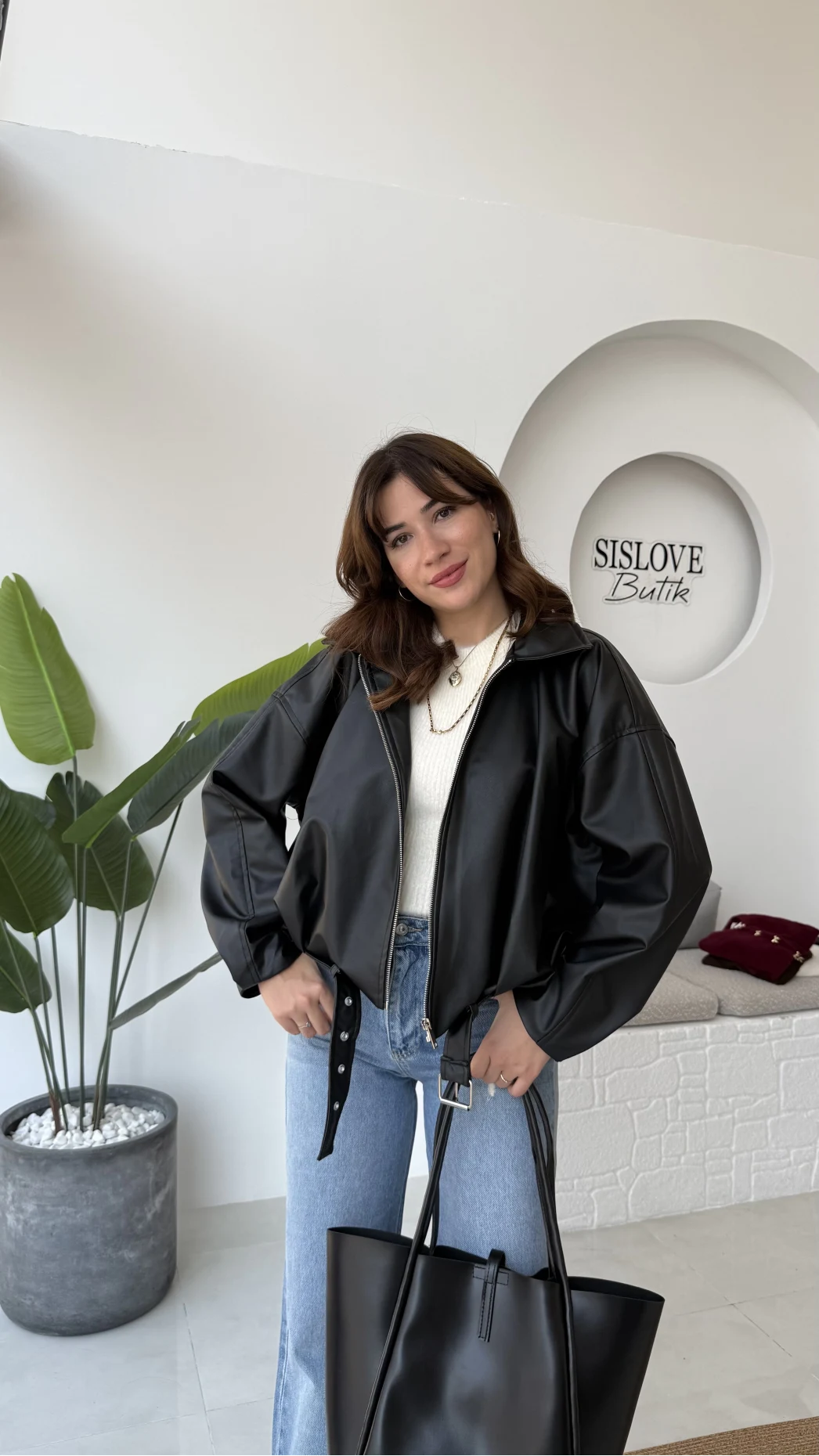 Beli Kemerli Deri Ceket - Siyah - Kod: 3137