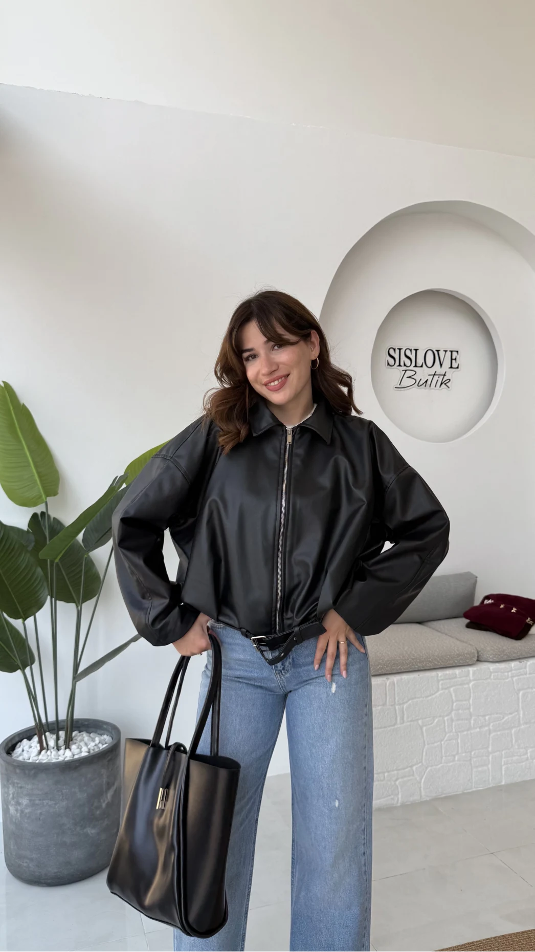 Beli Kemerli Deri Ceket - Siyah - Kod: 3137