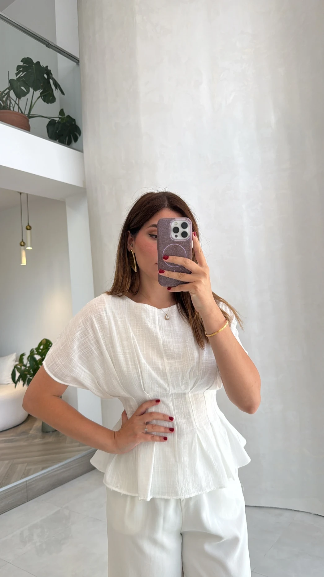 Beli Pileli Bluz - Beyaz - Kod: 1078