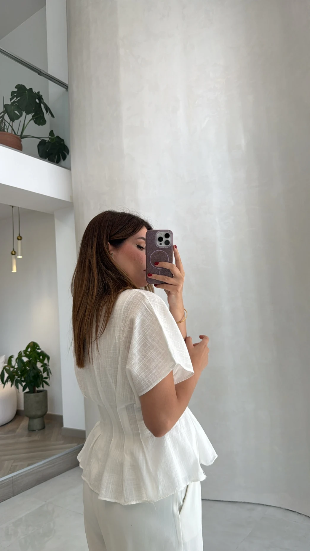 Beli Pileli Bluz - Beyaz - Kod: 1078
