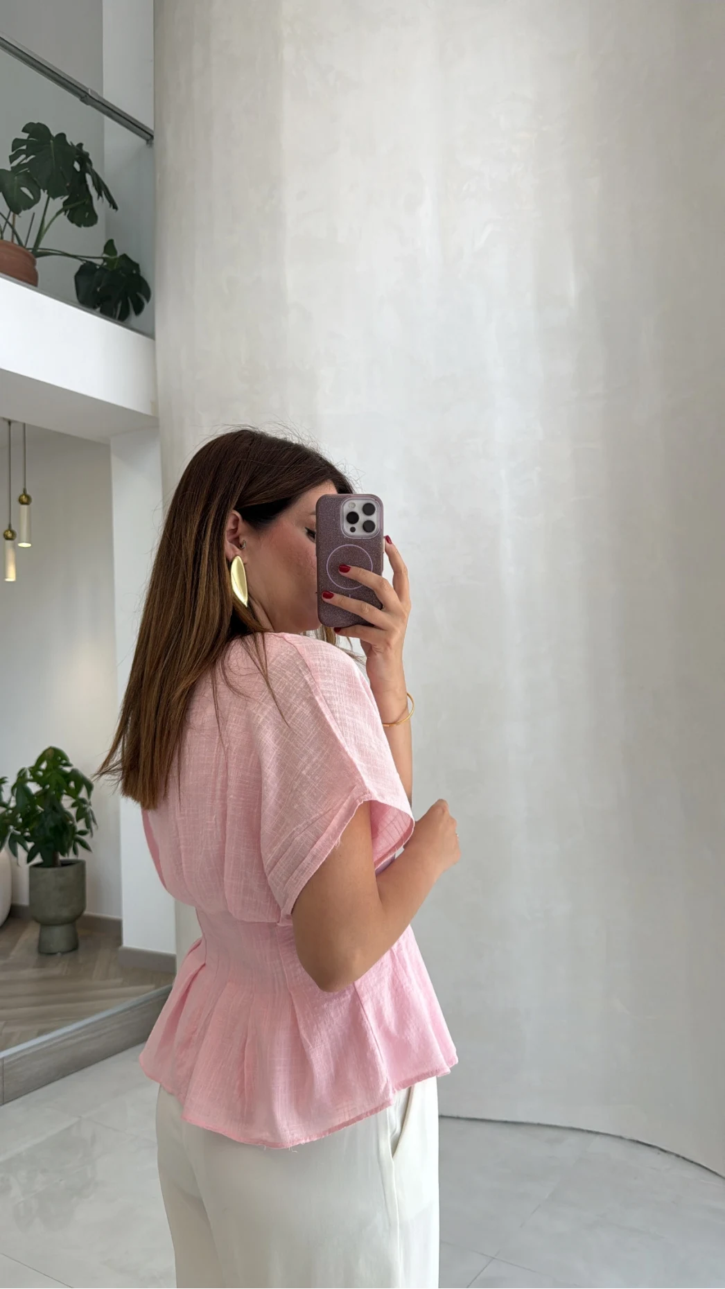 Beli Pileli Bluz - Pembe - Kod: 1078