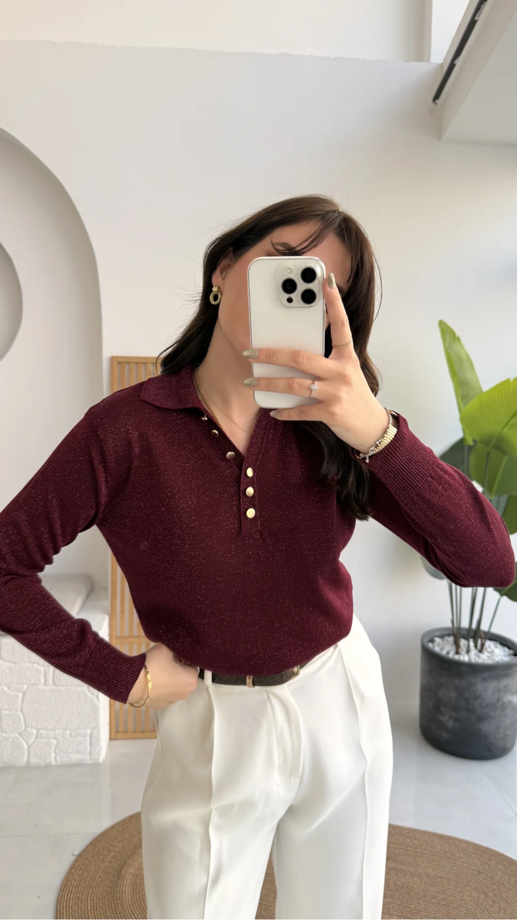 Bella Simli Uzun Kol Kazak - Bordo - Kod: 251133