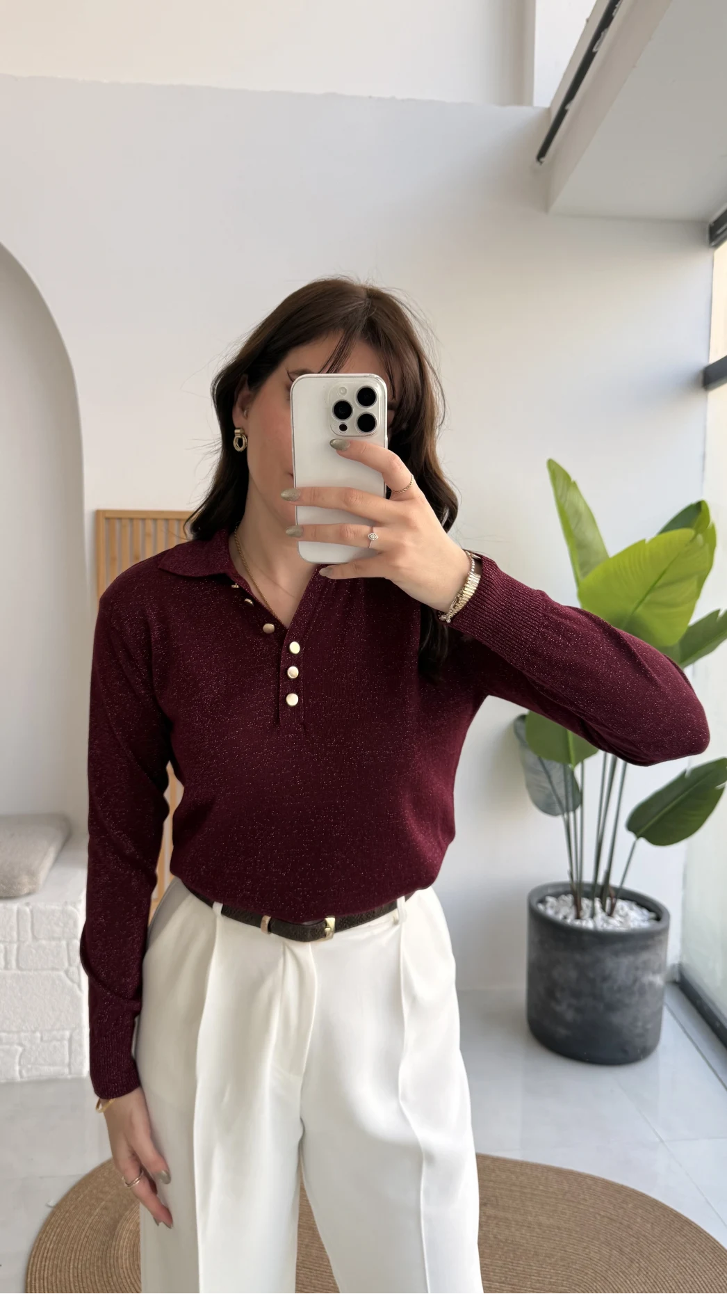 Bella Simli Uzun Kol Kazak - Bordo - Kod: 251133