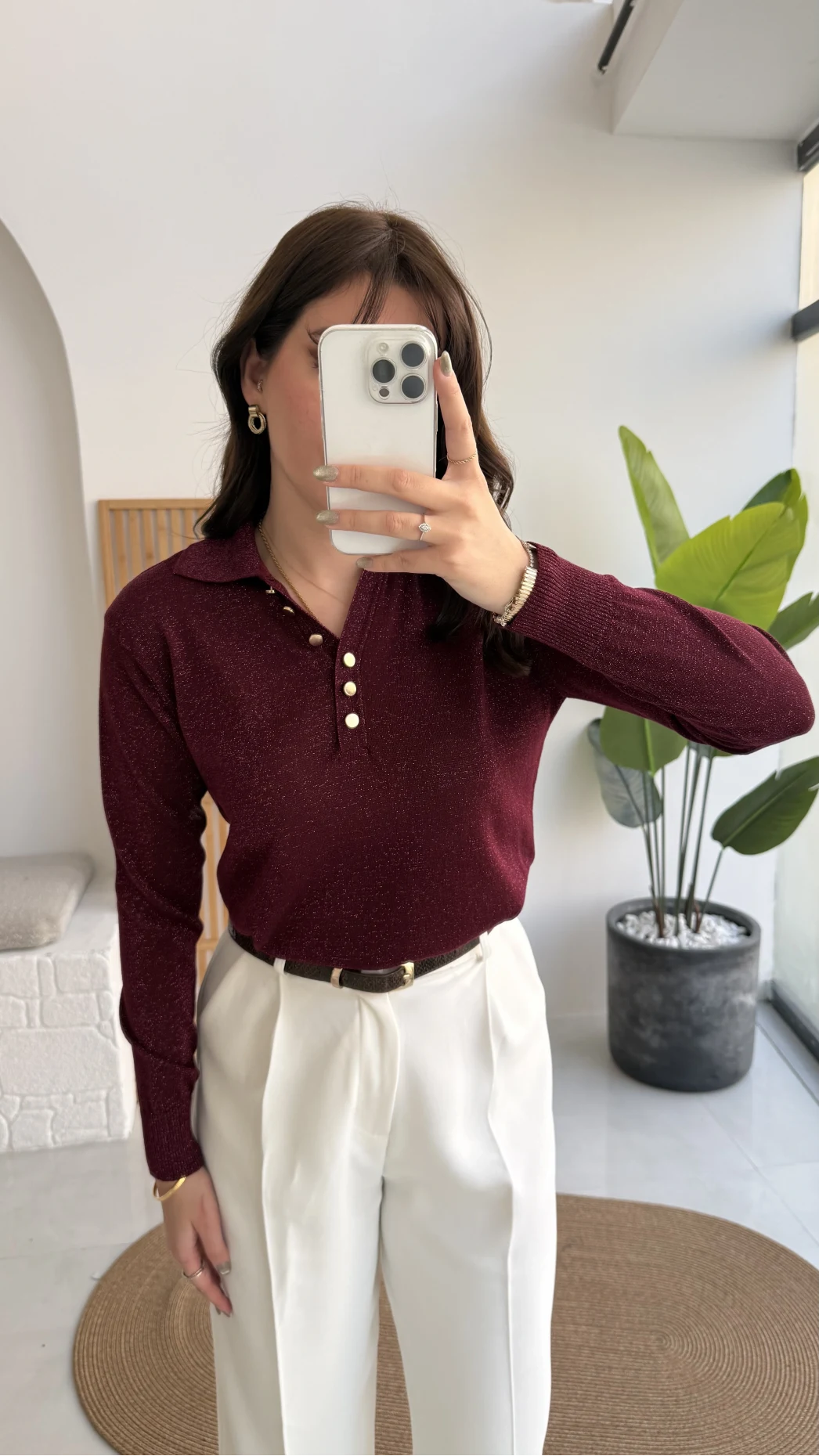 Bella Simli Uzun Kol Kazak - Bordo - Kod: 251133