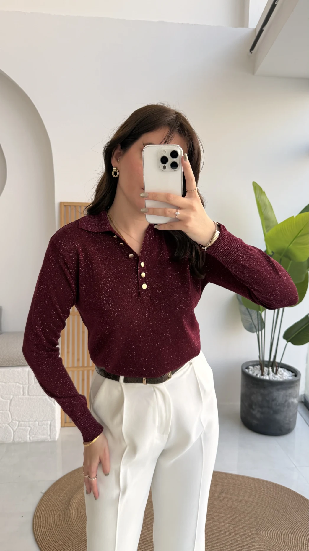 Bella Simli Uzun Kol Kazak - Bordo - Kod: 251133